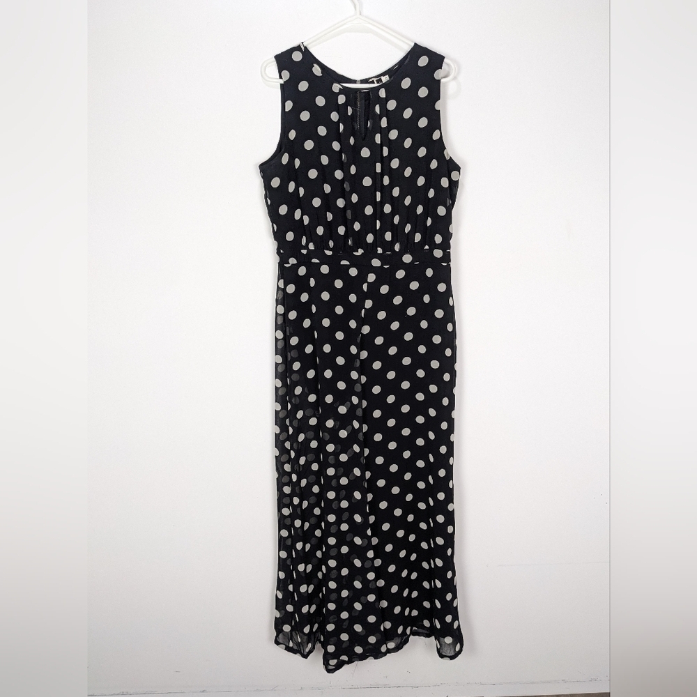 Julian Taylor Polka Dot Black White Size 14 Women's Jumpsuit Wide Leg